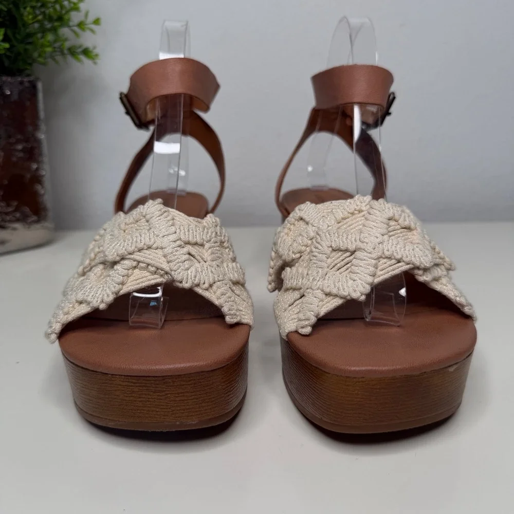 Lucky Brand Platform Sandals Womens‎ Tan Macrame Woven Boho 7.5M